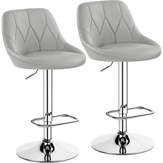 Yaheetech Barhocker 2er Set höhenverstellbar 360° drehbar Kunstleder gepolstert für Küche/Bar/Esszimmer  weiß