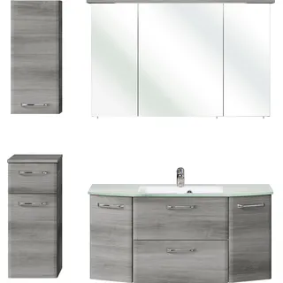 Saphir Badmöbel-Set »Quickset 4-teilig, Glaswaschtisch und LED-Spiegelschrank« 5 Stk. tlg., grau