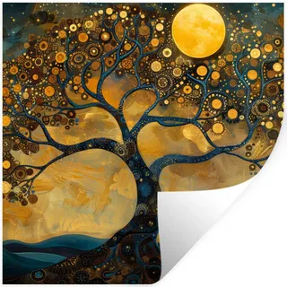 MuchoWow Wandtattoo Baum - Mond - Blumen - Gold - Kunst 50x50 cm , Orange , Kunststoff , 50x50x0.1 cm , Tapeten & Wandverkleidungen, Wandtattoos & Sticker