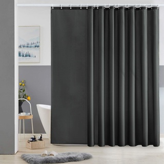 Furlinic Duschvorhang Überlänge Badvorhang Anti-schimmel für Dusche und Badewanne Textile Vorhänge aus Stoff Antibakteriell Wasserdicht Dunkelgrau Extra Breit 275x180cm mit 18 Duschringen.