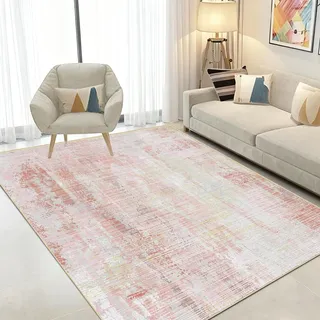 WUTONG Vintage Teppich Rosa Altrosa Wohnzimmerteppich 120x160cm,Kurzflor Teppich,Kaschmir-Gefühl,Abstrakter Waschbare Teppiche für Schlafzimmer,jugendzimmer,Kinderzimmer Mädchen