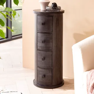 Massivholz Kommode mit Schubladen aus Mango Holz Schubladenkommode rund Schwarz - Schwarz