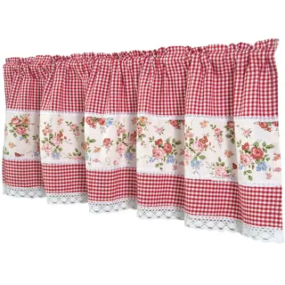 Dreamskull Scheibengardine Bistrogardine Landhaus Kurz Küche Modern Blickdicht Kurzstores Gardinen Kurzgardinen Küchengardine Stangendurchzug mit Blumen Spitze 150 cm Breit Kariert Kleinfenster