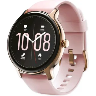 Hama FitWatch 4910 BT 45 mm Edelstahlgehäuse roségold Silikonarmband rosa M