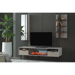 Beige Wohnwand Designer TV-Schrank Wandregal Luxus Holz Regal 3tlg Set - Beige