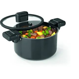 N8WERK Aluguss-Kochtopf Midnight Edition 24 cm Temperaturanzeige Deckel Silikon-Umrandung alle Herdarten Induktion 3-Fach Ilag-Ultimate Versiegelung - Schwarz