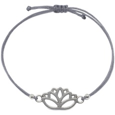 Selfmade Jewelry Armband Damen Lotus Silber Größenverstellbares Makramee Armbändchen mit Lotusblüte Handmade Inkl. Geschenk-Verpackung