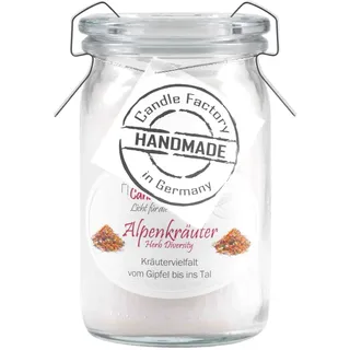 Candle Factory Baby Jumbo Duftkerze aus pflanzlichem Stearin im hitzebeständigen Glas der Marke Weck®, bis zu 20h Brennzeit, Duft: Alpenkräuter