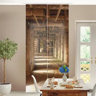 micasia Schiebegardine halbtransparent 60er Paneel Klett Holzoptik Textil lichtdurchlässig - Motiv Modern Flächenvorhang Wohnzimmer Schlafzimmer 1022 (120x250 cm - 2er Set)