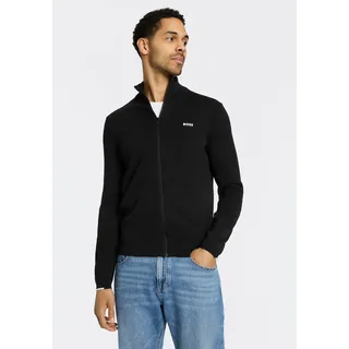Strickjacke BOSS GREEN "Ever-X", Herren, Gr. XL, schwarz001, Strick, Obermaterial: 100% Baumwolle, unifarben, regular fit hüftbedeckend, hoch geschlossener Ausschnitt, Rippstrickbündchen, Strickjacken Strickjacke, mit Stehkragen, regular fit