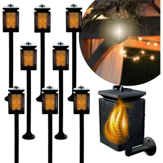 BLIXTAR 8x Solar 3in1 Garten LED Lampe, Laterne, Fackel Flammeneffekt Laterne