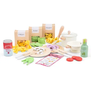 Woet – Holzspielzeug Spiellebensmittel Pasta für Kinder – Spielzeug mit Töpfen, Pfannen & Filznudeln – Küchenspielzeug & Kaufladen Zubehör – Ab 3 Jahren