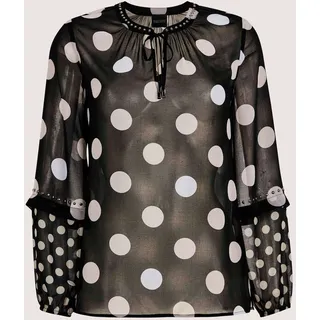 Langarmbluse MADELEINE "Chiffonbluse Elegante Bluse mit Pünktchen-Druck", Damen, Gr. 42, schwarz (schwarz, weiß), Obermaterial: 100% Polyester PES., Modern, Blusen Langarmbluse, Mit Bindeband und Schlitz