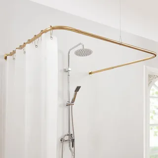 Mirooyu Duschvorhangstange U Form [Seiten: 60-132 cm, Mitte: 79-119 cm] Verstellbare Eckduschstange Duschstange für Badewanne, Dusche & Außenbereich mit 12 Haken & Deckenstütze
