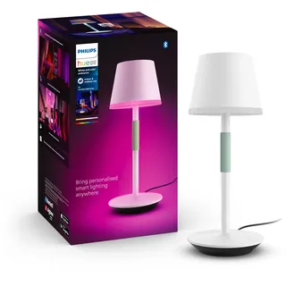 Philips Hue White & Color Ambiance Go Tragbare Tischleuchte (530 lm), dimmbare Tischlampe für das Hue Lichtsystem mit 16 Mio. Farben, smarte Lichtsteuerung über Sprache oder App, weiß