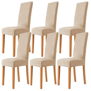 Morwealth 4er 6er Set Stuhlhussen, Stuhlbezug für Esszimmer Waschbar Samt Stretch Stuhl hussen Universal Stuhlüberzüge für Hotel, Zeremonie, Bankett Hochzeit Party Deko (Beige, 6)