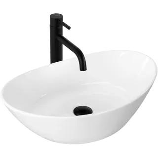 Rea Aufsatzwaschbecken Kate 56, Waschtisch Handwaschbecken Bad Waschschale Waschbecken für Badezimmer 555 x 335 x 160 mm Keramik (Weiß)