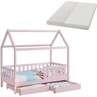 Juskys Kinderbett Marli rosa 80x160 cm mit Bettkasten und Matratze , Rosa , Holz , 80x160 cm , Babymöbel & Kindermöbel, Kinderzimmer & Jugendzimmer, Kinderbetten, Spielbetten