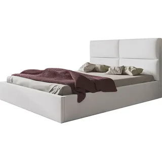Polsterbett LIZBONA SLIM mit Lattenrost aus Metall und Bettkasten 140x200 cm Weiß, Velourestoff ohne Matratze - Weiß