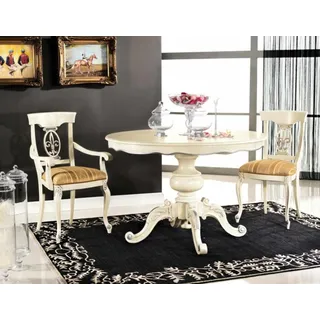 Möbel Essgarnitur Tisch 2 Stühle Esstisch Set 3 tlg. Esszimmer klassische Möbel - Weiß
