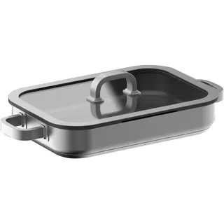 Am Cook Bräter , Edelstahlfarben , Metall , rechteckig , 23.5x5.5x34.5 cm , mit Dampfablass,hitzebeständige Griffe, Skalierung , Kochgeschirr, Töpfe, Bräter