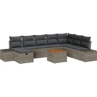 vidaXL Gartensofa-set mit Kissen mit Speicher 9 pcs Grau Poly Rattan - Grau