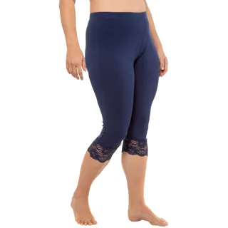 Ulla Popken Damen Capri, Elastischer Spitzensaum Hosen, Navy, 32W / 32L EU