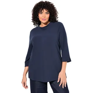 Ulla Popken Damen große Größen Übergrößen Plus Size Sweatshirt, Querrippen, Stehkragen, 3/4-Arm Marine 58+ 835740130-58+
