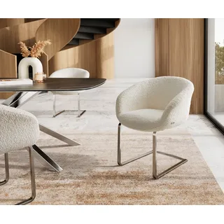 Freischwinger Vinka-Flex mit Armlehnen Bouclé Weiß Freischwinger flach Edelstahl Taschenfederkern