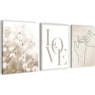 Novart Wandbilder Set Boho Strand - KOMPLETT AUFHÄNGFERTIG - Wohnzimmer Schlafzimmer Deko - 3 Moderne Bilder Beige - N023335a