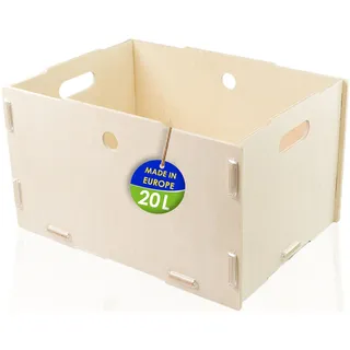 clipfritz - Aufbewahrungsbox Holz ohne Deckel (Unlackiert ca.40x30x23cm) Aufbewahrungskiste für Kinderzimmer - Ordnungsbox als Holztruhe - Holzbox extra stabil - Stapelkisten/Stapelboxen für Spielzeug
