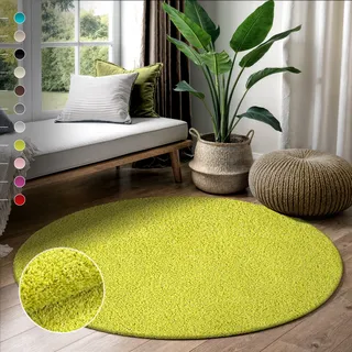 Sanat Hochflor-Teppich SANAT "LOCA", grün (hellgrün), H:30mm Ø:200cm, Kunstfaser, Teppiche, Wohnzimmer, Langflor, Shaggy, Schlafzimmer
