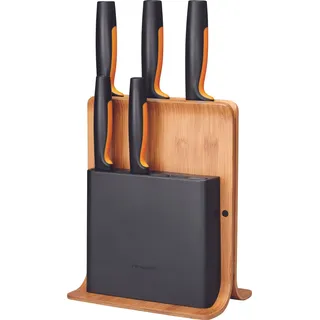 Fiskars 1057552 Messerblock Schlitzmesserblock Bambus, Kunststoff, Edelstahl Holz - Schwarz, Orange, Silber