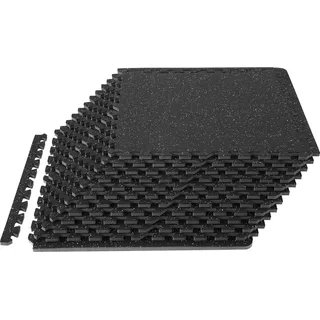 Vevor Eva-Schaum-Fußmatten, Fitnessstudio-Bodenbelag-Set, 61 x 61 cm, Schwarz & Grau 12-teiliges rutschfeste Ineinandergreifende Puzzle-Fliesen-Schutzboden Set für den Haushalt, Training, Garage