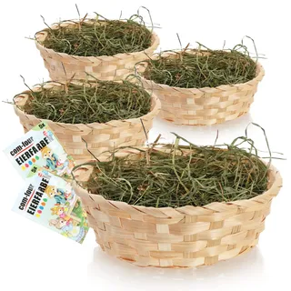 com-four® 4X Osterkörbchen mit Deko Gras und Eierfarbe - Osterkörbe mit echtem Bergwiesenheu - Bastkorb mit grünem Ostergras als Dekoration zu Ostern (Set Natur braun 3)