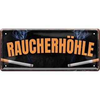 WOGEKA ART Retro Blechschild - RAUCHER HÖHLE - Lustiger Spruch als Geschenkidee zu Geburtstag Weihnachten als Deko Schild für RAUCHER ZIMMER 28x12 cm Vintage Metallschild 429