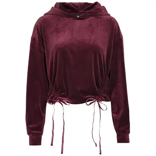 Urban Classics Damen TB2350-Ladies Short Velvet Gathered Hoody Kapuzenpullover, Rot (Port 01157), Large