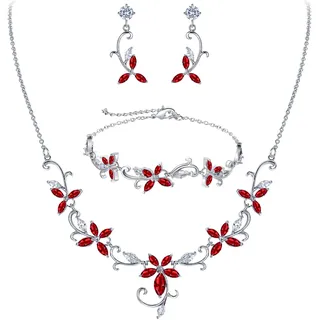 Clearine Braut Schmuck-Set für Damen Marquise Zirkonia CZ Statement Halskette, Ohrringe und Armband-Set für Hochzeit Party Klar Silber-Ton