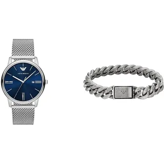 Emporio Armani Herrenuhr und Manschettenarmband - Dreizeiger-Datum, Edelstahl