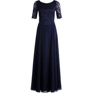 Abendkleid VERA MONT "Abendkleid mit Spitze", Damen, Gr. 50, EURO, blau (night sky), 100% Polyester PES., Kleider Abendkleid