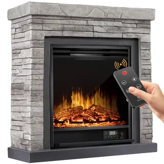 KESSER® Elektrokamin Standkamin - Kamin elektrisch mit LED 3D-Flammeneffekt, Mit Heizung Heizfunktion, Elektro Kamin mit 1800W Leistung, Wochentimer, Thermostat, Fernbedienung, dimmbar