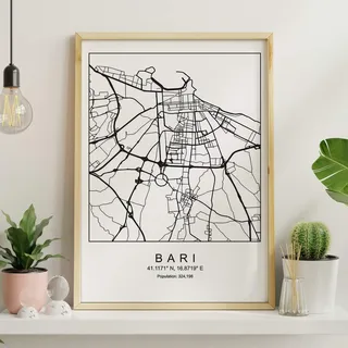 Nacnic Drucken Stadtplan Bari nordischen Stil schwarz und weiß. A3 Größe Plakat Das Bedruckte Papier Keine 250 gr. Gemälde, Drucke und Poster für Wohnzimmer und Schlafzimmer
