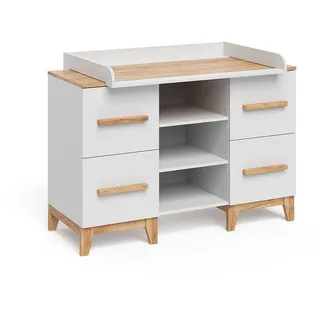 VitaliSpa Wickelkommode Malia Weiß/Artisan 133 x 98 cm XL mit 4 Schubladen , Holzwerkstoff , Rechteckig , 133x98x70 cm , Babymöbel & Kindermöbel, Babyzimmer, Wickelkommoden & Zubehör, Wickelkommoden