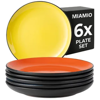 MIAMIO – 6 teiliges Teller/Speiseteller Set aus Steingut Keramik Geschirr Set - Le Papillon Kollektion (Bunt, Kleine Teller (6x))