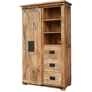 MASSIVMOEBEL24.DE Kleiderschrank Mango Natur lackiert Railway #114 | 100x45x175 cm (BxTxH) 85 kg Industrial montiert vollmassiv
