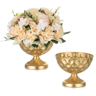 Sziqiqi Vase Gold Kleine für Hochzeit: 15.5 cm Hoch Metall Urne Vasen Set of 2 - Blumentopf Goldene für Tischdeko - Vintage Blumenvase für Party Taufe Valentinstag