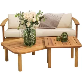Komplett Set Sofa 3 Sitzer 2x Couchtische Designer Gartenmöbel Holz Textil