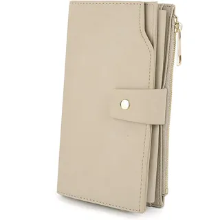 UTO Geldbörse Damen RFID Blocking große Kapazität Vegan Leder Clutch Wallet 21 Card Slots Halter Organizer Damen Veganrse mit Beige