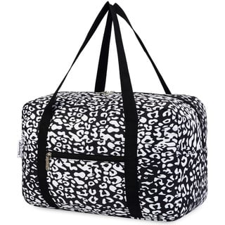 Narwey für Ryanair Handgepäck 40x20x25 & Handgepäck Tasche für Flugzeug - Faltbare Reisetasche Damen & Weekender Damen - Handgepäck Koffer 20L (Schwarzer Leopard)