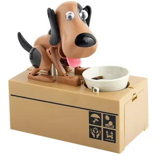 LUFEIS Hungriger Hund Spardose, Hundesparschwein, Hungrige Spardose Kinder Spardoses Hund Frisst Geld,Süße Hunde Stiehlt Münzen Wie Magische Münze Knabbert SpardoseGeburtstagsgeschenk für Kinder-Braun